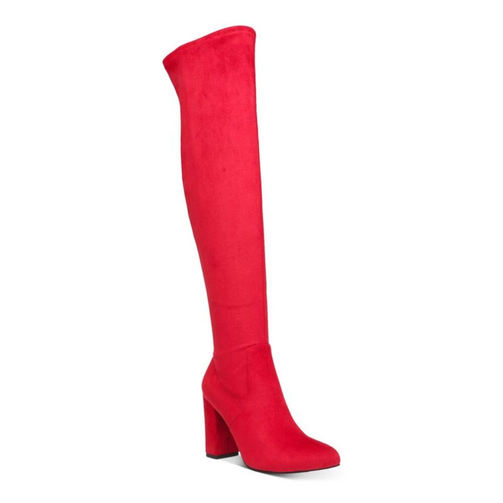 WILD PAIR Womens Red Stretch Bravy Pointed Toe Block Heel Heeled Boots 6.5 M